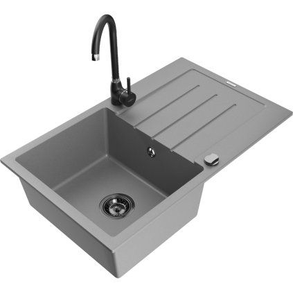 234579 mexen bruno 1 komorovy granitovy drez s odkvapkavacom 795x495x200 mm a cierna kuchynska bateria telma seda 6513 71 670200 70 b