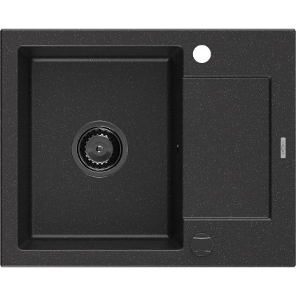 Mexen Enzo, granitový dřez 576x465x174 mm, 1-komorový, černá/stříbrná metalíza s grafitovým sifonem, 6506571005-73-B