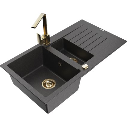 231843 3 mexen matias granitovy drez 900x505x200 mm 1 5 komorovy a zlata bateria rita cierna skvrnita 6502 76 670300 50