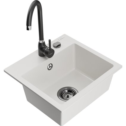 234225 mexen milo 1 komorovy granitovy drez 435x410x171 mm a cierna bateria telma biela 6505 20 670200 70