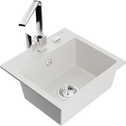 232791 mexen milo 1 komorovy granitovy drez 435x410x171 mm a chromova bateria rita biela 6505 20 670300 00