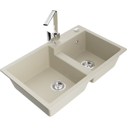 233973 3 mexen tomas granitovy drez 800x500x190 mm 2 komorovy a chromova bateria rita bezova 6516 69 670300 00