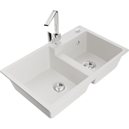 233649 3 mexen tomas granitovy drez 800x500x190 mm 2 komorovy a chromova bateria rita biela 6516 20 670300 00