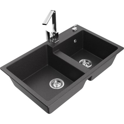 234057 mexen tomas granitovy drez 800x500x190 mm 2 komorovy a chromova bateria rita cierna skvrnita 6516 76 670300 00