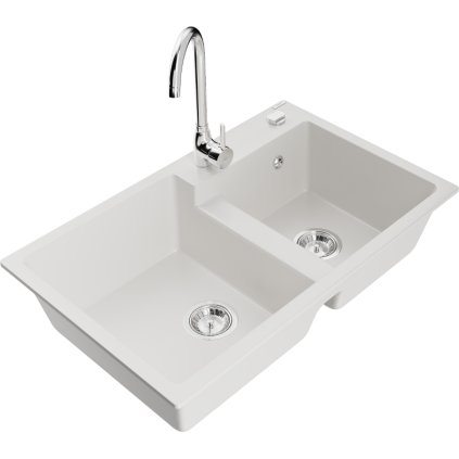 234732 mexen tomas granitovy drez 800x500x190 mm 2 komorovy a chromova bateria telma biela 6516 20 670200 00