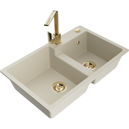 233979 3 mexen tomas granitovy drez 800x500x190 mm 2 komorovy a zlata bateria rita bezova 6516 69 670300 50