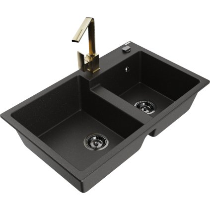 234042 mexen tomas granitovy drez 800x500x190 mm 2 komorovy a zlata bateria rita cierna zlata metaliza 6516 75 670300 50 b