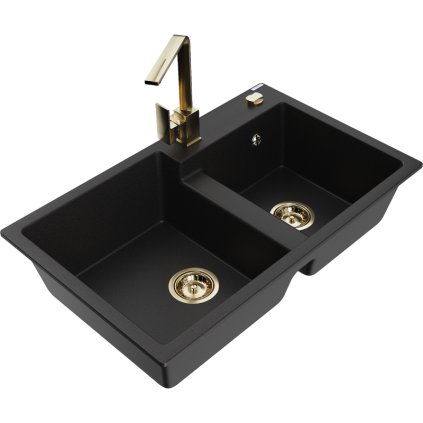 234081 mexen tomas granitovy drez 800x500x190 mm 2 komorovy a zlata bateria rita cierna 6516 77 670300 50