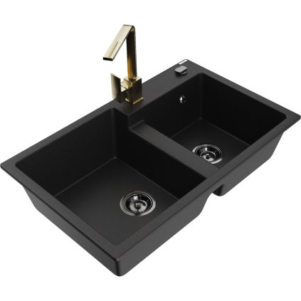234084 mexen tomas granitovy drez 800x500x190 mm 2 komorovy a zlata bateria rita cierna 6516 77 670300 50 b