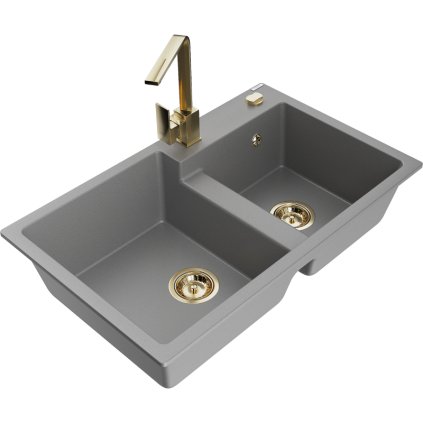 233994 3 mexen tomas granitovy drez 800x500x190 mm 2 komorovy a zlata bateria rita seda 6516 71 670300 50