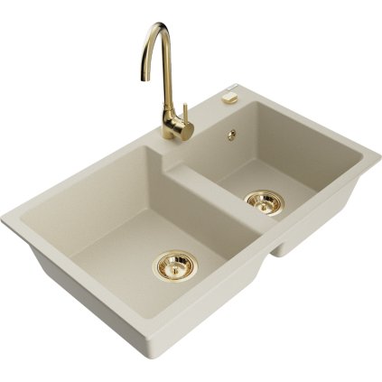 234750 3 mexen tomas granitovy drez 800x500x190 mm 2 komorovy a zlata bateria telma bezova 6516 69 670200 50