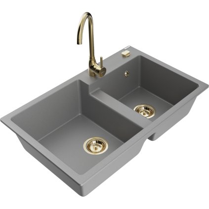 234759 mexen tomas granitovy drez 800x500x190 mm 2 komorovy a zlata bateria telma seda 6516 71 670200 50