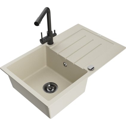235077 1 mexen bruno 1 komorovy granitovy drez s odkvapkavacom 795x495x200 mm a cierna bateria duero bezova 6513 69 671600 70