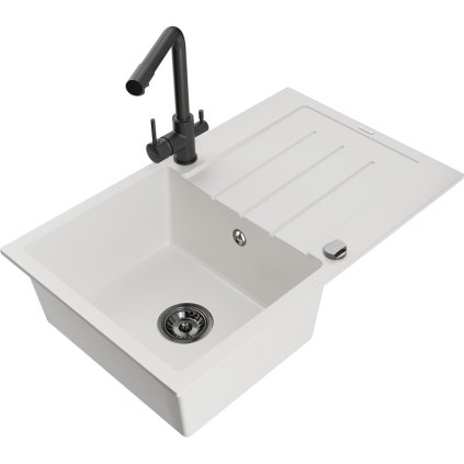 235065 1 mexen bruno 1 komorovy granitovy drez s odkvapkavacom 795x495x200 mm a cierna bateria duero biela 6513 20 671600 70