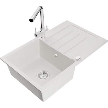 235056 1 mexen bruno 1 komorovy granitovy drez s odkvapkavacom 795x495x200 mm a chromova bateria duero biela 6513 20 671600 00
