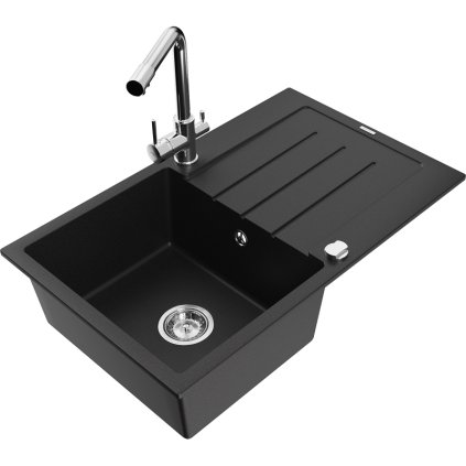 235257 mexen bruno 1 komorovy granitovy drez s odkvapkavacom 795x495x200 mm a chromova bateria duero cierna 6513 77 671600 00