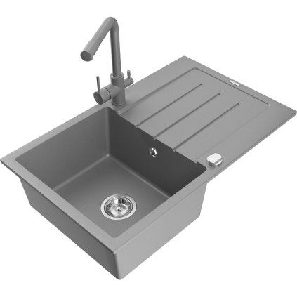 235089 mexen bruno 1 komorovy granitovy drez s odkvapkavacom 795x495x200 mm a seda bateria duero seda 6513 71 671600 71