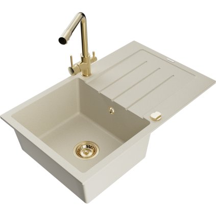 235074 1 mexen bruno 1 komorovy granitovy drez s odkvapkavacom 795x495x200 mm a zlata bateria duero bezova 6513 69 671600 50