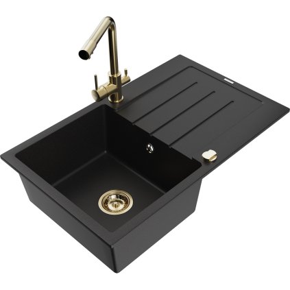 235260 mexen bruno 1 komorovy granitovy drez s odkvapkavacom 795x495x200 mm a zlata bateria duero cierna 6513 77 671600 50