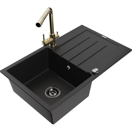 235263 mexen bruno 1 komorovy granitovy drez s odkvapkavacom 795x495x200 mm a zlata bateria duero cierna 6513 77 671600 50 b