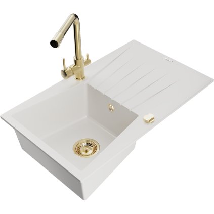 235131 mexen cesar granitovy drez 775x470x190 mm 1 komorovy a zlata bateria duero biela 6514 20 671600 50
