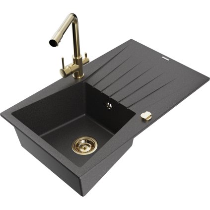 235194 mexen cesar granitovy drez 775x470x190 mm 1 komorovy a zlata bateria duero cierna skvrnita 6514 76 671600 50