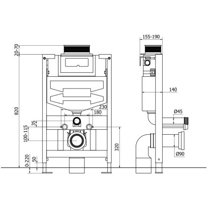 58051 mexen fenix xs sadrokartonovy modul na zavesne wc nizky ram 82 cm s tlacidlom zhora 60850