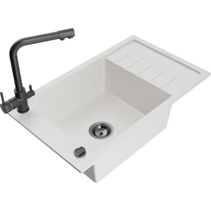 235368 3 mexen elias 1 komorovy granitovy drez s odkvapkavacom 795x480x200 mm a cierna bateria duero biela 6511 20 671600 70