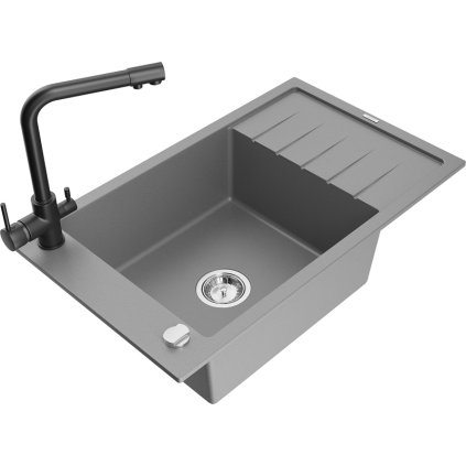 235389 mexen elias 1 komorovy granitovy drez s odkvapkavacom 795x480x200 mm a cierna bateria duero seda 6511 71 671600 70