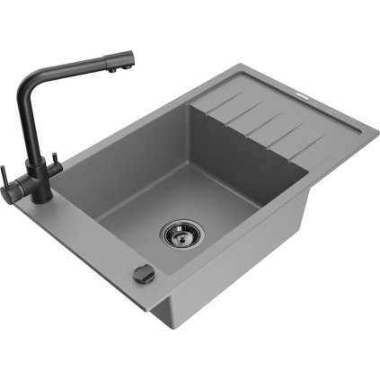 235392 mexen elias 1 komorovy granitovy drez s odkvapkavacom 795x480x200 mm a cierna bateria duero seda 6511 71 671600 70 b