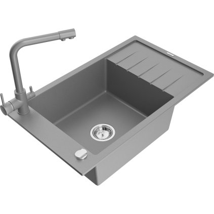 235395 mexen elias 1 komorovy granitovy drez s odkvapkavacom 795x480x200 mm a seda bateria duero seda 6511 71 671600 71
