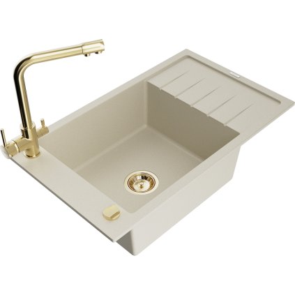 235377 mexen elias 1 komorovy granitovy drez s odkvapkavacom 795x480x200 mm a zlata bateria duero bezova 6511 69 671600 50