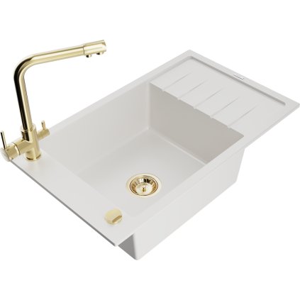 235365 mexen elias 1 komorovy granitovy drez s odkvapkavacom 795x480x200 mm a zlata bateria duero biela 6511 20 671600 50
