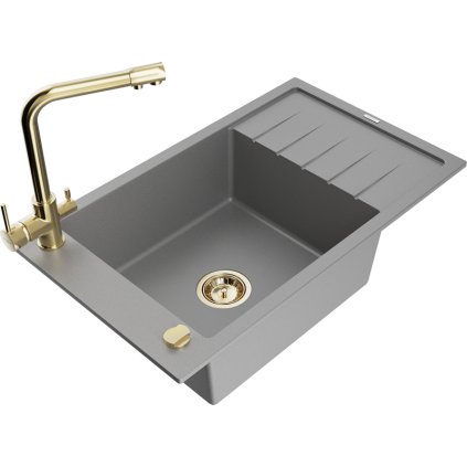 235386 mexen elias 1 komorovy granitovy drez s odkvapkavacom 795x480x200 mm a zlata bateria duero seda 6511 71 671600 50