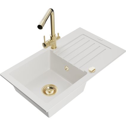 235224 mexen pablo granitovy drez 752x436x161 mm 1 komorovy a zlata bateria duero biela 6510 20 671600 50