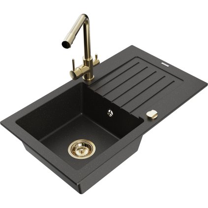 235317 mexen pablo granitovy drez 752x436x161 mm 1 komorovy a zlata bateria duero cierna zlata metaliza 6510 75 671600 50