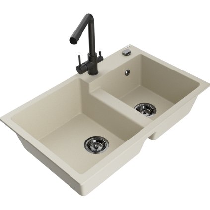 235860 3 mexen tomas granitovy drez 800x500x190 mm 2 komorovy a cierna bateria duero bezova 6516 69 671600 70