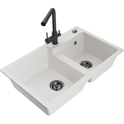 235848 3 mexen tomas granitovy drez 800x500x190 mm 2 komorovy a cierna bateria duero biela 6516 20 671600 70