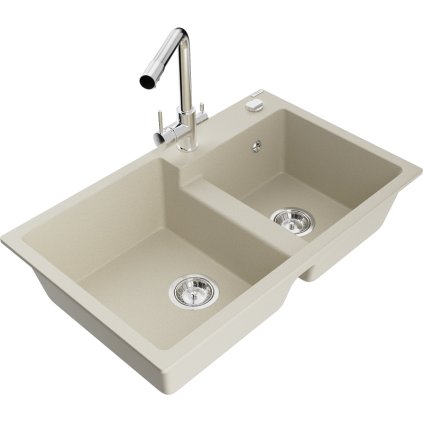 235851 3 mexen tomas granitovy drez 800x500x190 mm 2 komorovy a chromova bateria duero bezova 6516 69 671600 00
