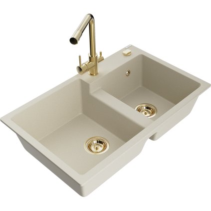 235857 mexen tomas granitovy drez 800x500x190 mm 2 komorovy a zlata bateria duero bezova 6516 69 671600 50