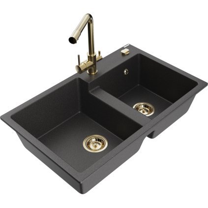 235908 mexen tomas granitovy drez 800x500x190 mm 2 komorovy a zlata bateria duero cierna skvrnita 6516 76 671600 50