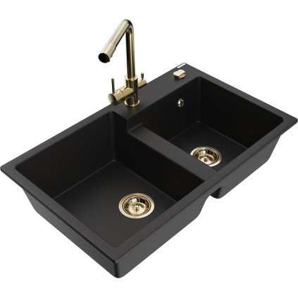235992 mexen tomas granitovy drez 800x500x190 mm 2 komorovy a zlata bateria duero cierna 6516 77 671600 50