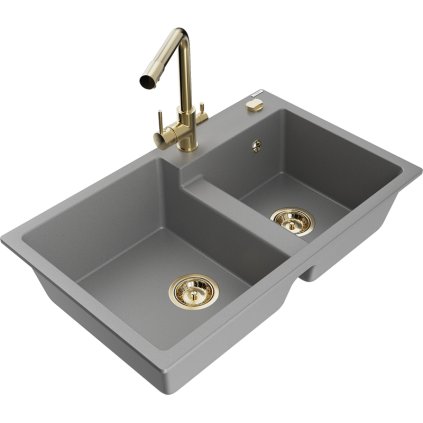 235866 mexen tomas granitovy drez 800x500x190 mm 2 komorovy a zlata bateria duero seda 6516 71 671600 50
