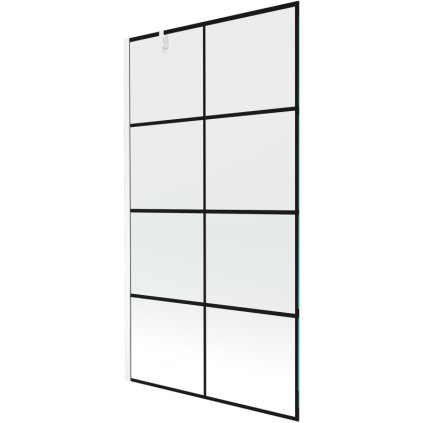 Mexen Next, vanová zástěna 1-křídlová 100 x 150 cm, fixní křídlo, 6 mm čiré sklo s černým vzorem, bílý profil, 895-100-000-00-77-20