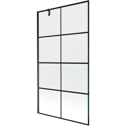 Mexen Next, vanová zástěna 1-křídlová 100 x 150 cm, fixní křídlo, 6 mm čiré sklo s černým vzorem, černý profil, 895-100-000-00-77-70