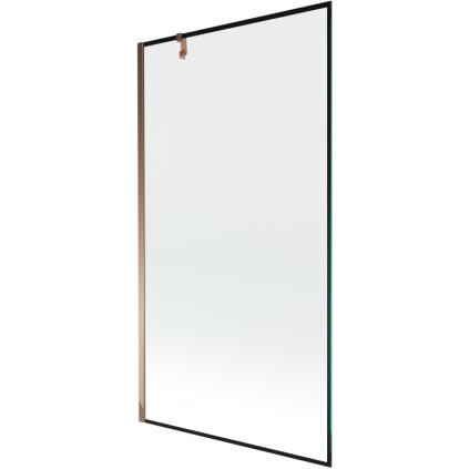Mexen Next, vanová zástěna 1-křídlová 100 x 150 cm, fixní křídlo, 6 mm čiré sklo s černým vzorem, růžové zlato profil, 895-100-000-00-70-60