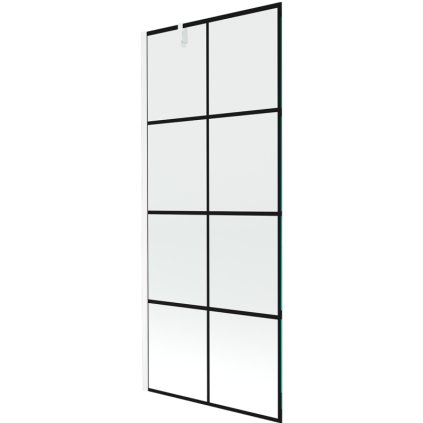 Mexen Next, vanová zástěna 1-křídlová 80 x 150 cm, fixní křídlo, 6 mm čiré sklo s černým vzorem, bílý profil, 895-080-000-00-77-20