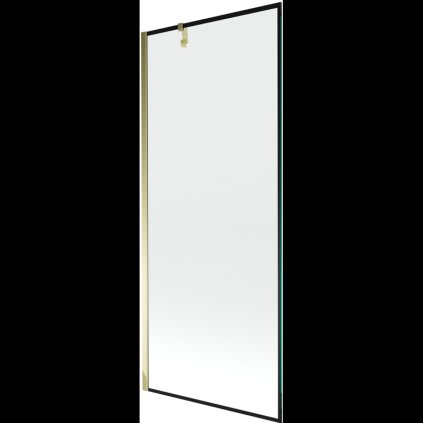 Mexen Next, vanová zástěna 1-křídlová 80 x 150 cm, fixní křídlo, 6 mm čiré sklo s černým vzorem, zlatý profil, 895-080-000-00-70-50
