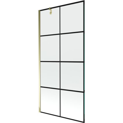 238146 mexen next vanova zastena 1 kridlova 90 x 150 cm fixne kridlo 6 mm cire sklo s ciernym vzorom zlaty profil 895 090 000 00 77 50