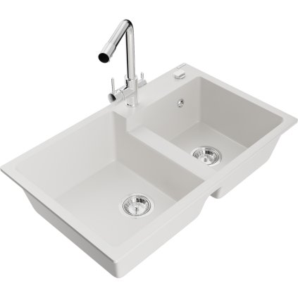 236394 mexen tomas granitovy drez 800x500x190 mm 2 komorovy a chromova bateria duero biela 6516 20 671600 00